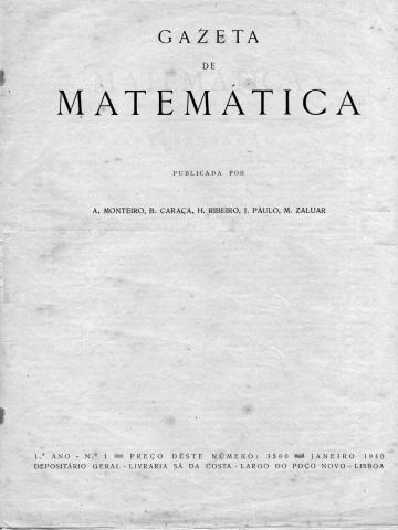 Capa do n.º 1 da "Gazeta Matemática", publicada em janeiro de 1940