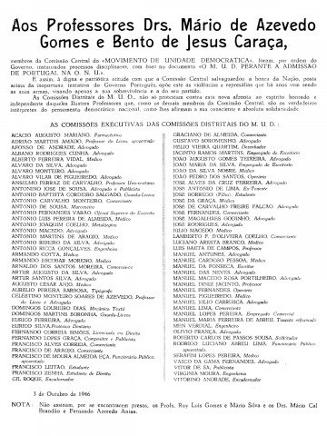 Comunicado de solidariedade das Comissões Executivas das Comissões Distritais do MUD 