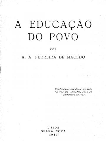 Capa da edição pela Seara da conferência (proibida) "A Educação do Povo", da autoria de Ferreira de Macedo